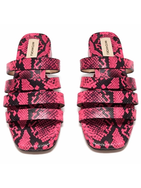 ANTONIO MELANI Shoes - Antonio Melani Merced Pink Snakeskin Multi Strap Slide Sandals